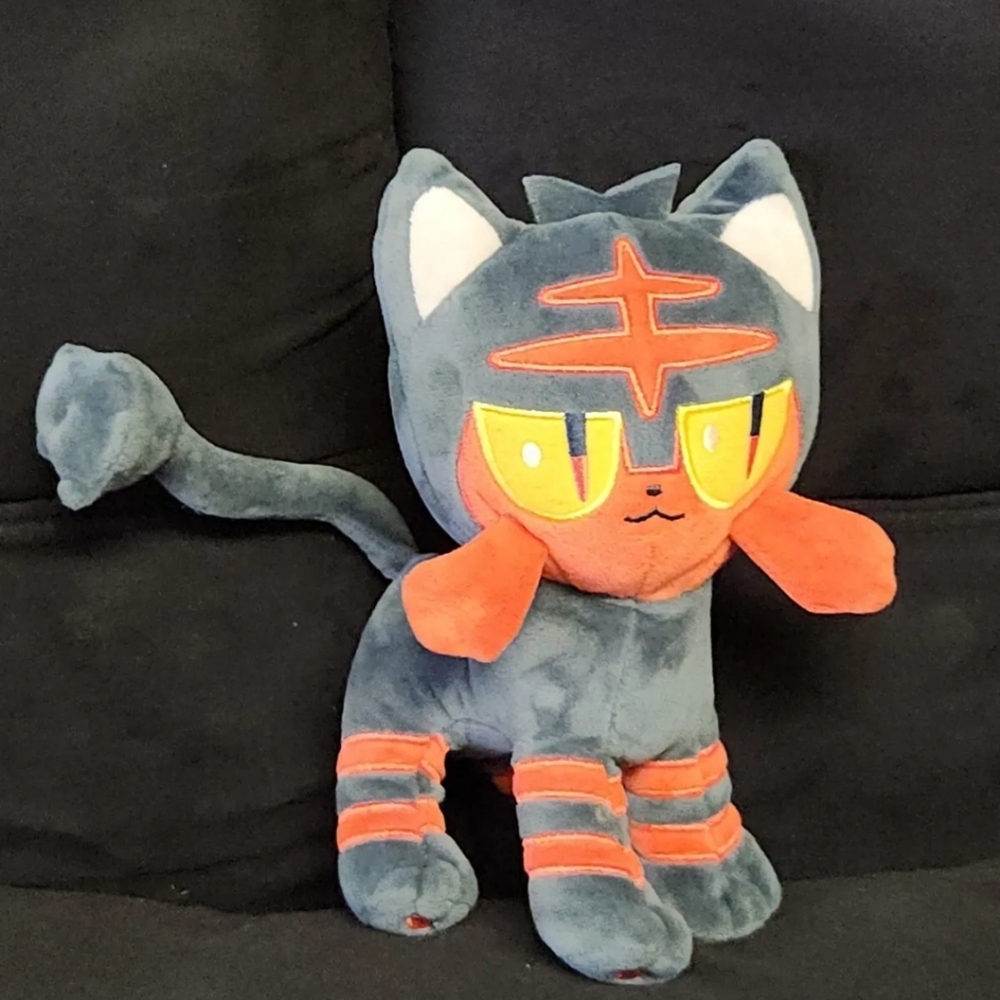 Pokemon Center Plush Litten Fire Kitten Cat 8" Black Red Stuffed Toy 2016 Doll